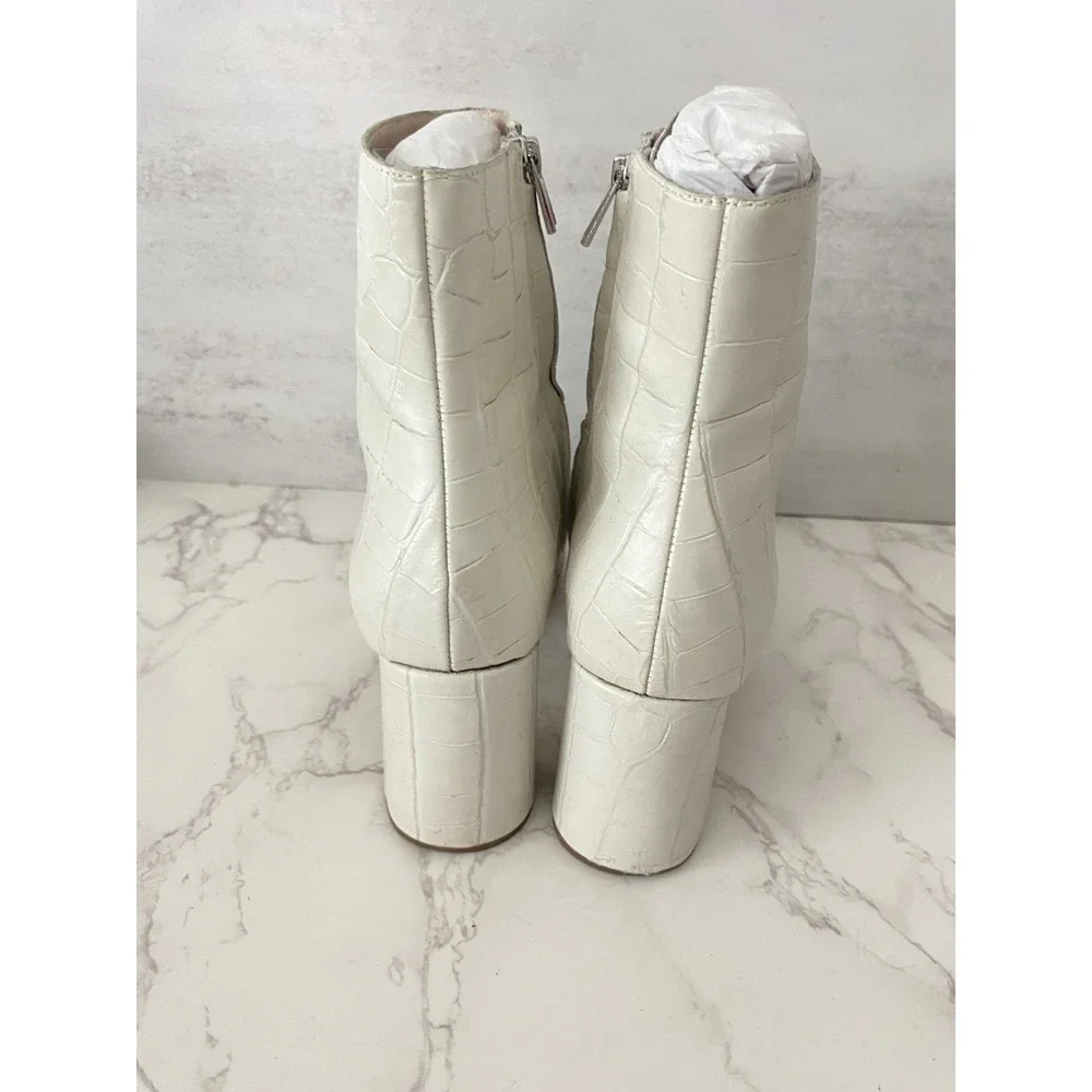 Loeffler Randall Cooper Ankle Boots Women Sz 6.5 Ecru Croc-Embossed Leather